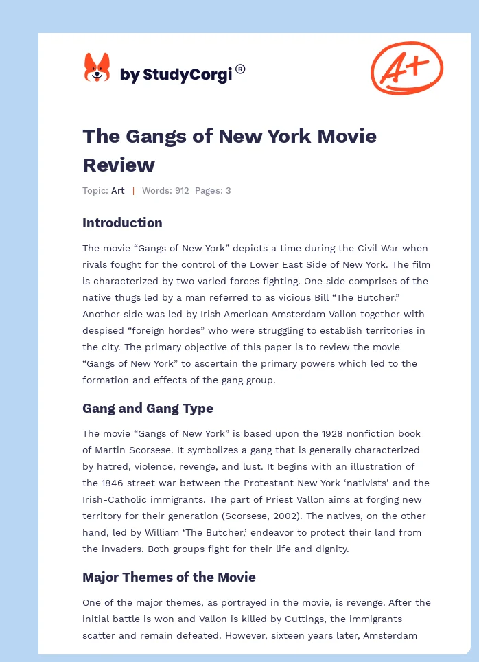 The Gangs of New York Movie Review. Page 1