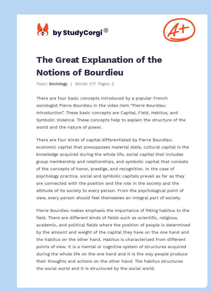 The Great Explanation of the Notions of Bourdieu. Page 1