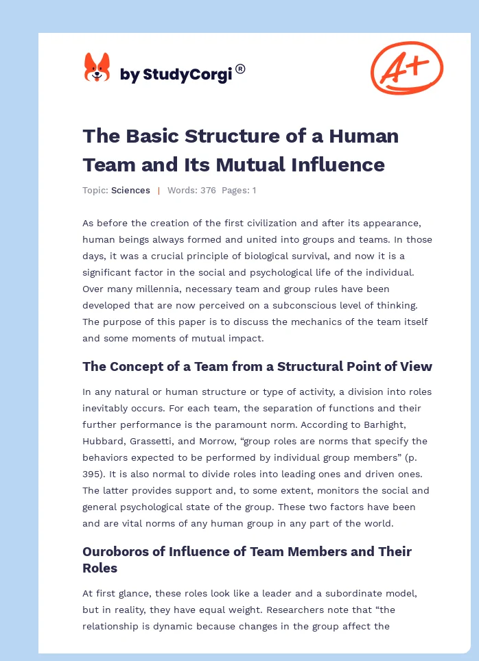 The Basic Structure of a Human Team and Its Mutual Influence. Page 1