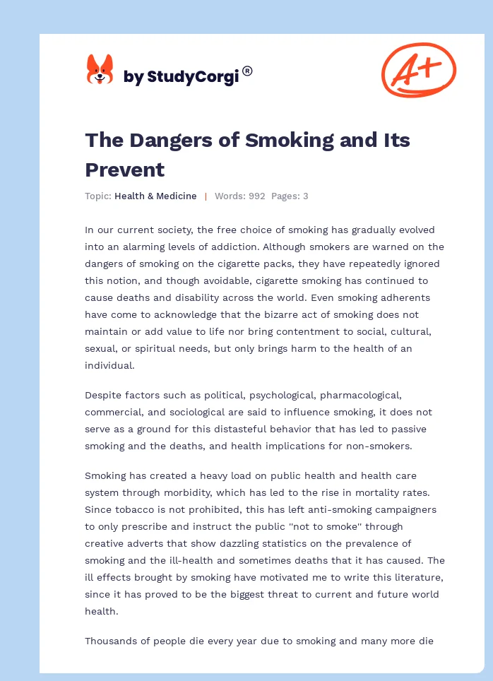 The Dangers of Smoking and Its Prevent. Page 1