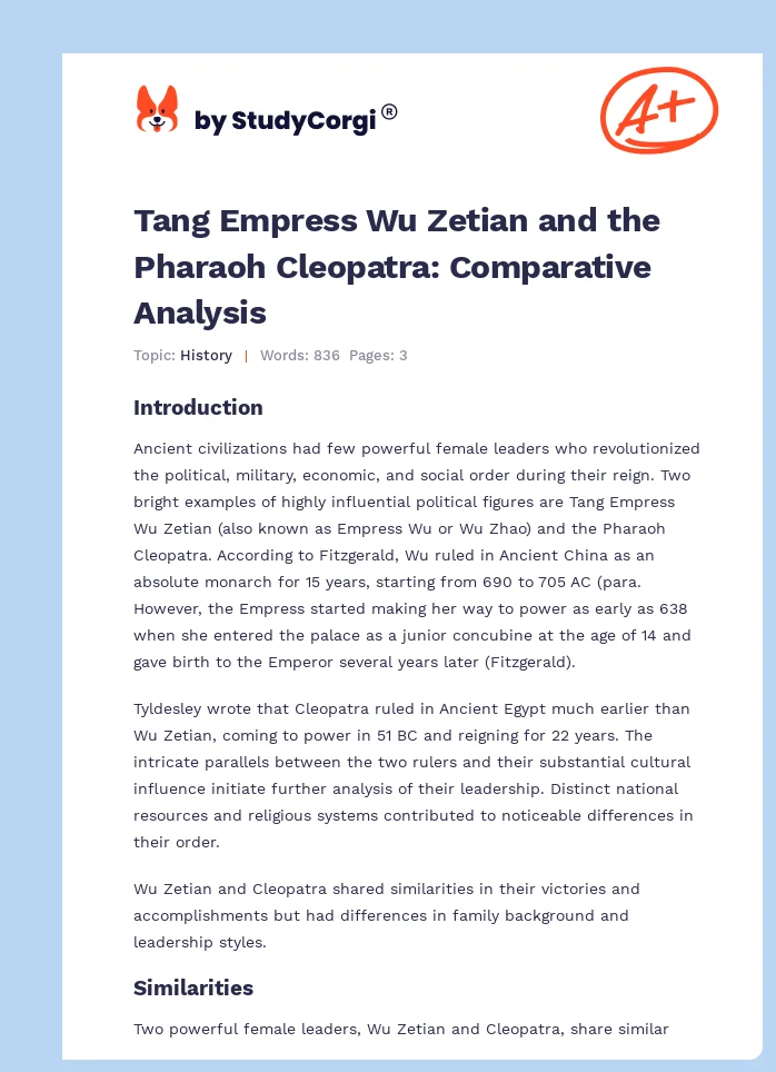 Tang Empress Wu Zetian and the Pharaoh Cleopatra: Comparative Analysis. Page 1