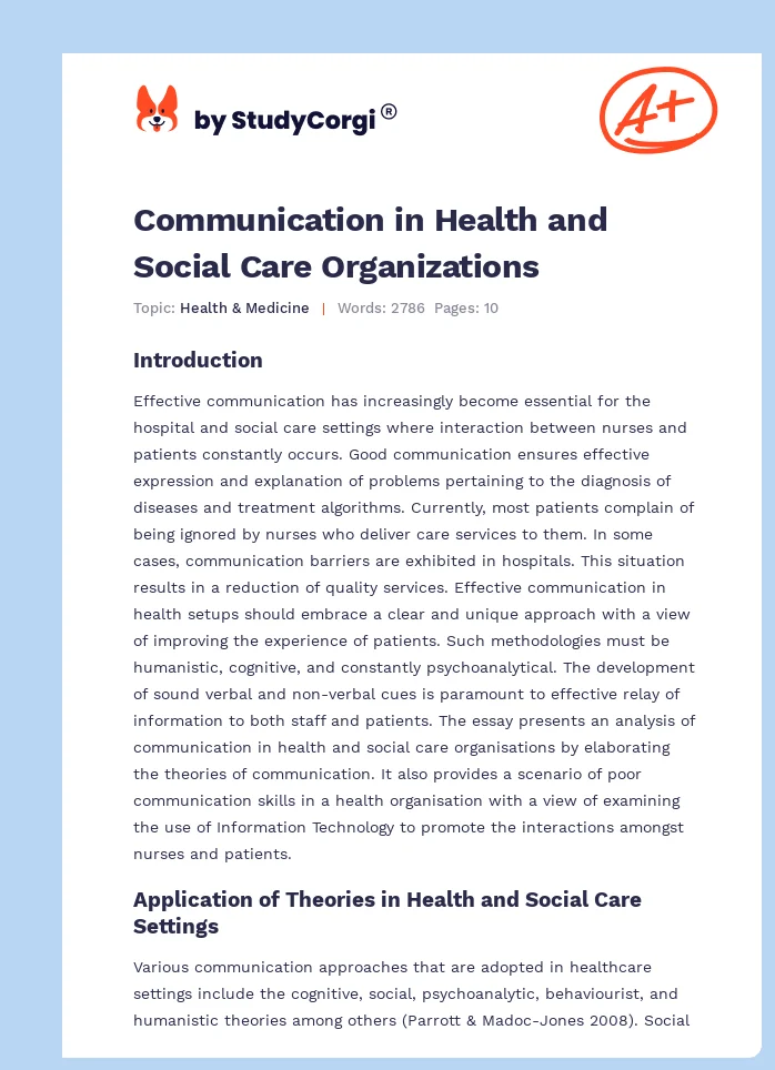 Communication in Health and Social Care Organizations. Page 1