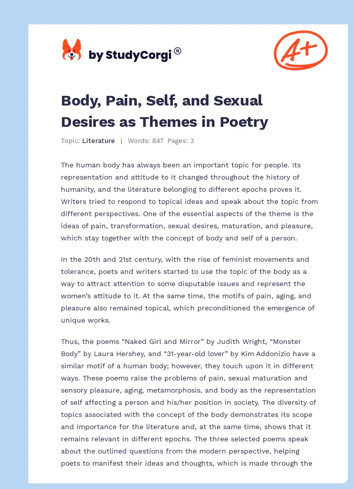 Body, Pain, Self, and Sexual Desires as Themes in Poetry. Page 1