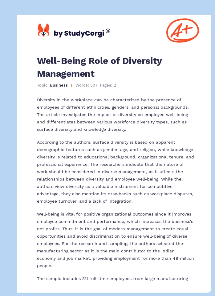 Well-Being Role of Diversity Management. Page 1