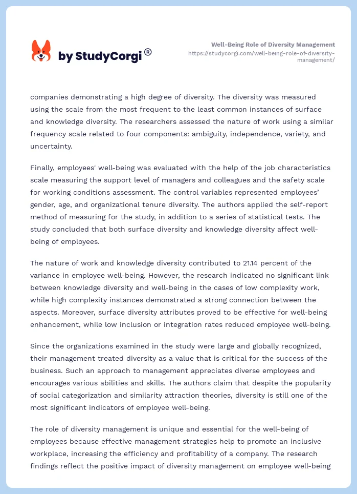 Well-Being Role of Diversity Management. Page 2