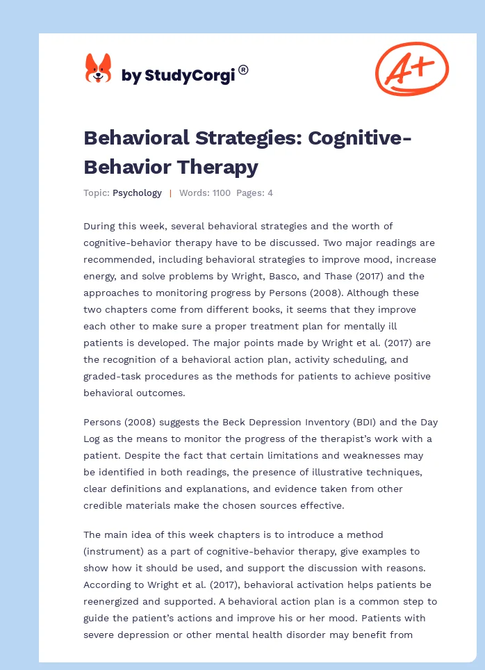 Behavioral Strategies: Cognitive-Behavior Therapy. Page 1