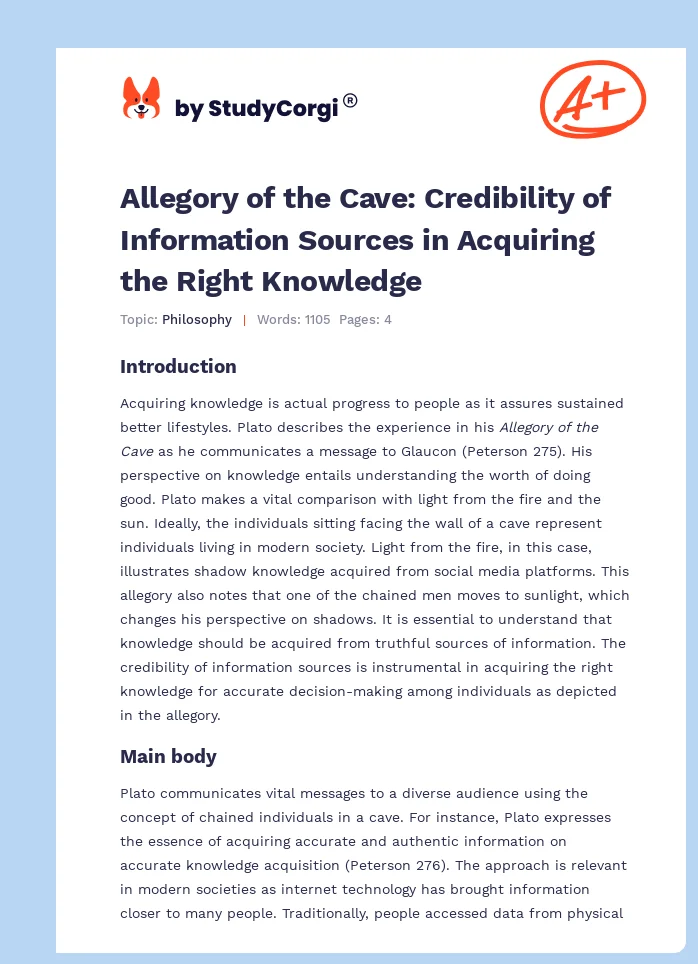 Allegory of the Cave: Credibility of Information Sources in Acquiring the Right Knowledge. Page 1