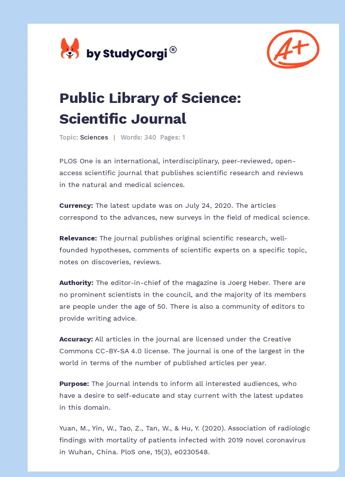 Public Library of Science: Scientific Journal. Page 1