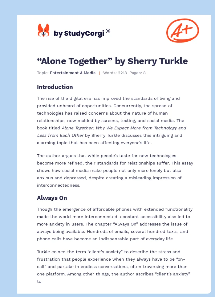 “Alone Together” by Sherry Turkle. Page 1