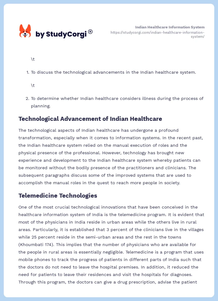 Indian Healthcare Information System. Page 2