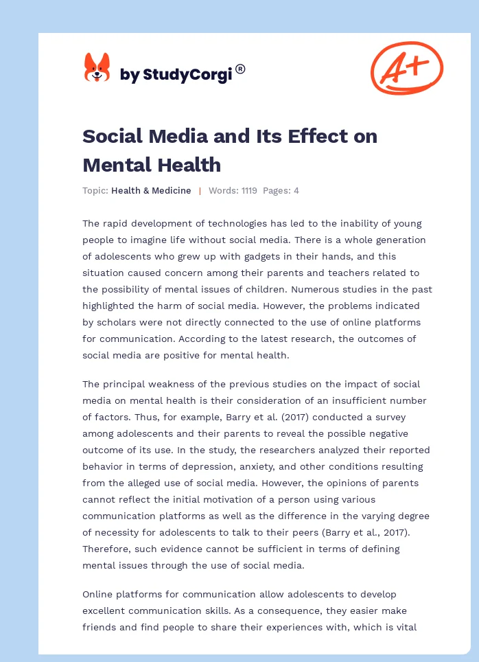Social Media and Its Effect on Mental Health. Page 1