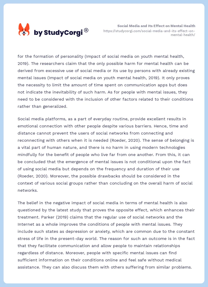 Social Media and Its Effect on Mental Health. Page 2