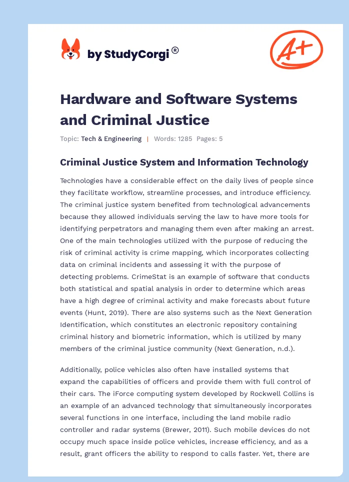 Hardware and Software Systems and Criminal Justice. Page 1
