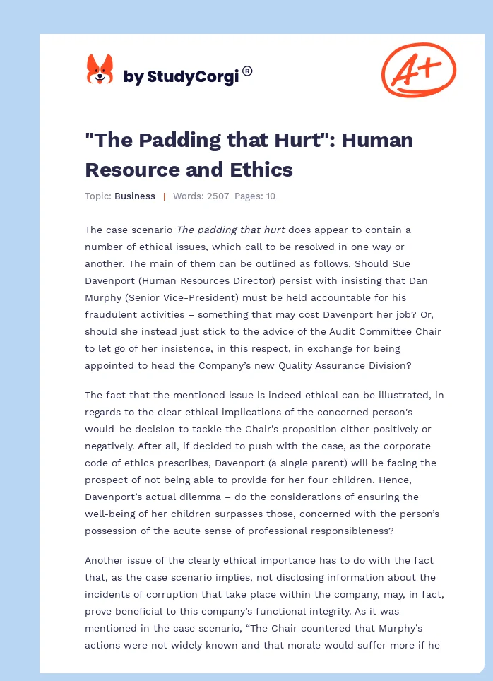 "The Padding that Hurt": Human Resource and Ethics. Page 1