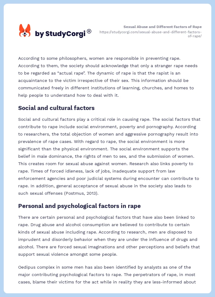 Sexual Abuse and Different Factors of Rape. Page 2