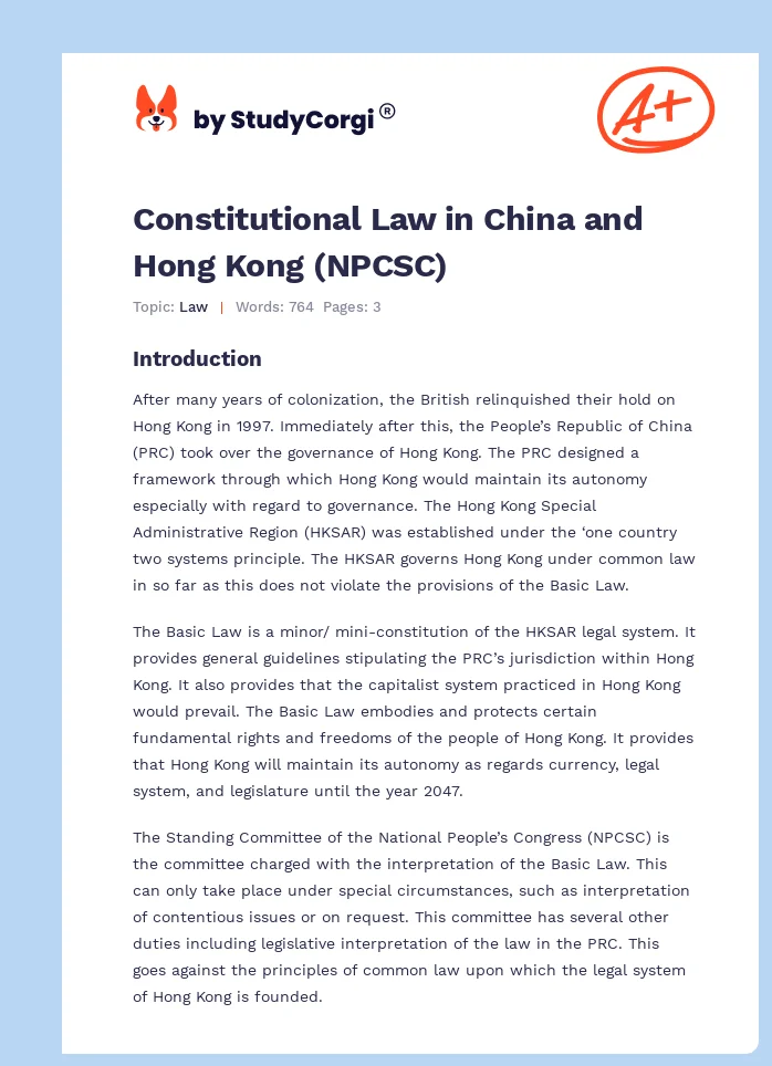 Constitutional Law in China and Hong Kong (NPCSC). Page 1