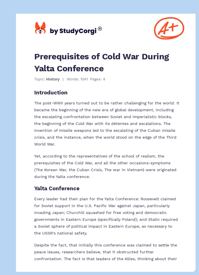 Prerequisites of Cold War During Yalta Conference. Page 1