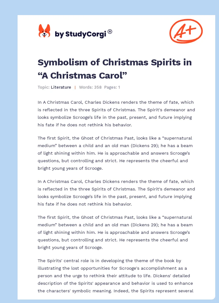 Symbolism of Christmas Spirits in “A Christmas Carol”. Page 1