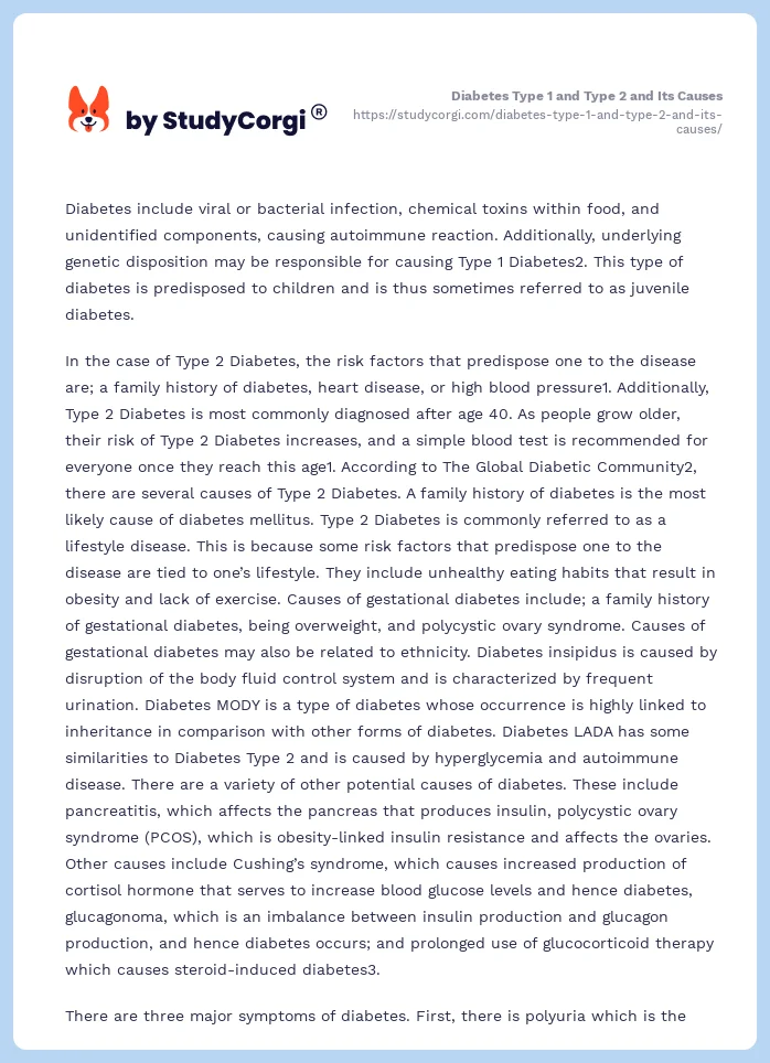 Diabetes Type 1 and Type 2 and Its Causes. Page 2