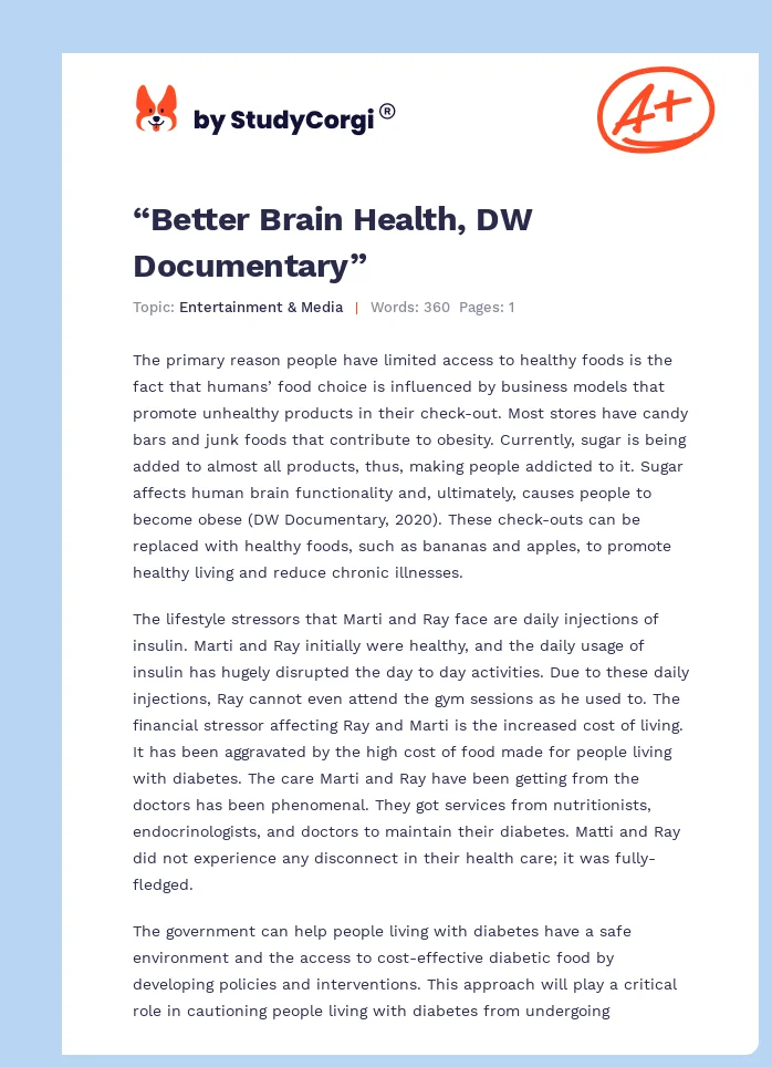 “Better Brain Health, DW Documentary”. Page 1