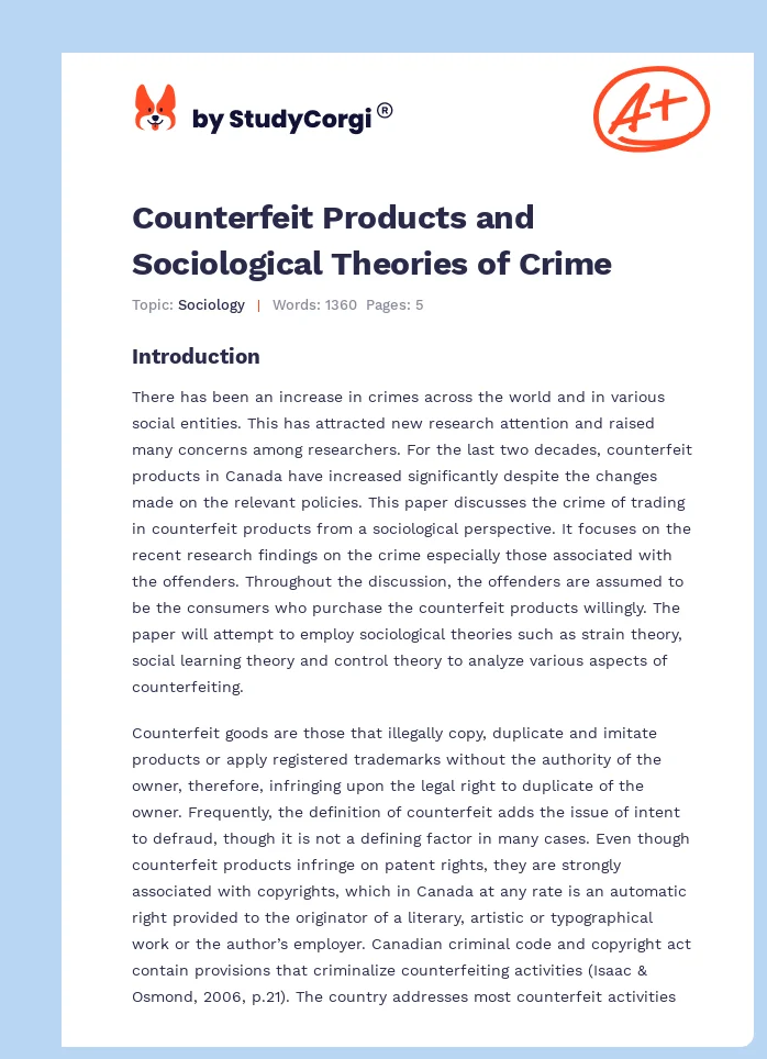 Counterfeit Products and Sociological Theories of Crime. Page 1