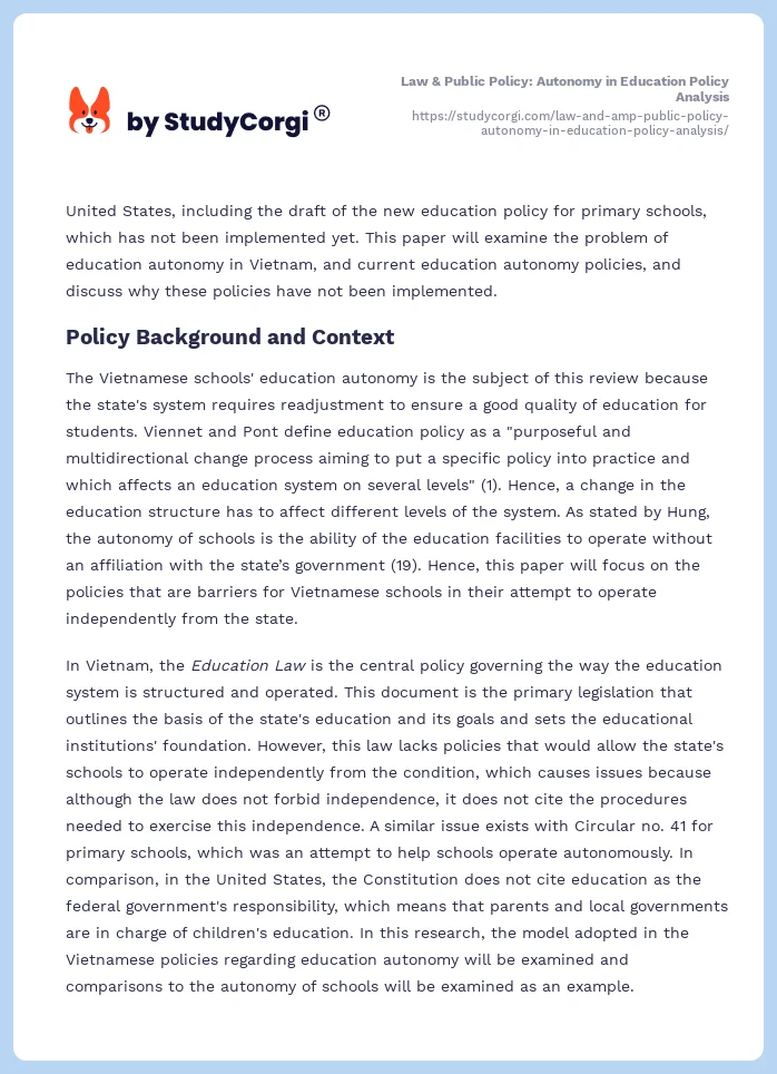 Law & Public Policy: Autonomy in Education Policy Analysis. Page 2