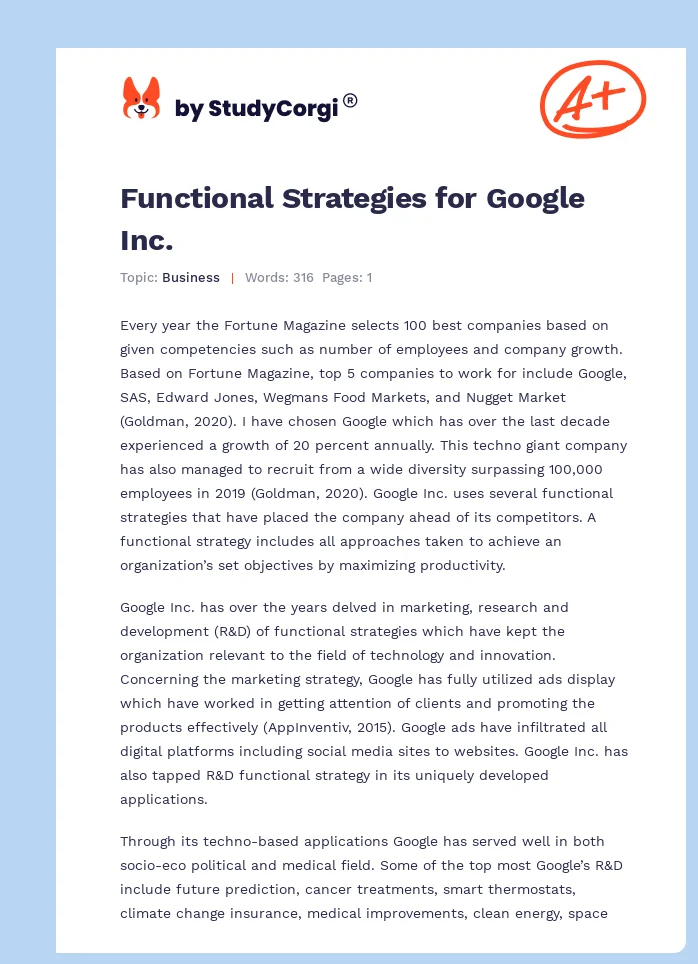 Functional Strategies for Google Inc.. Page 1