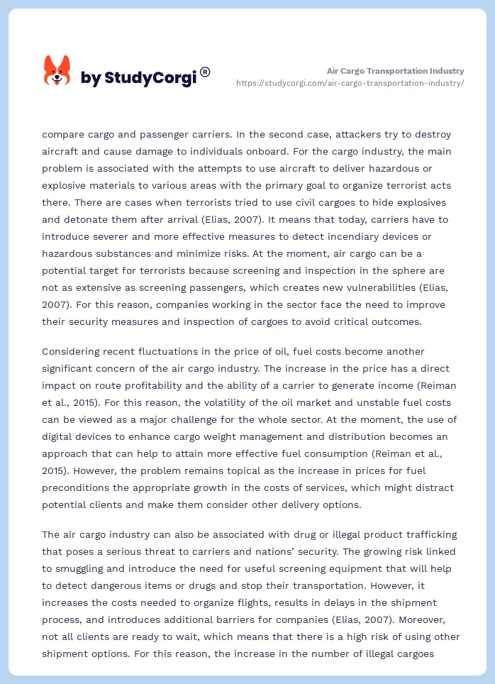 Air Cargo Transportation Industry. Page 2