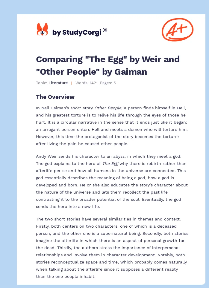 Comparing "The Egg" by Weir and "Other People" by Gaiman. Page 1