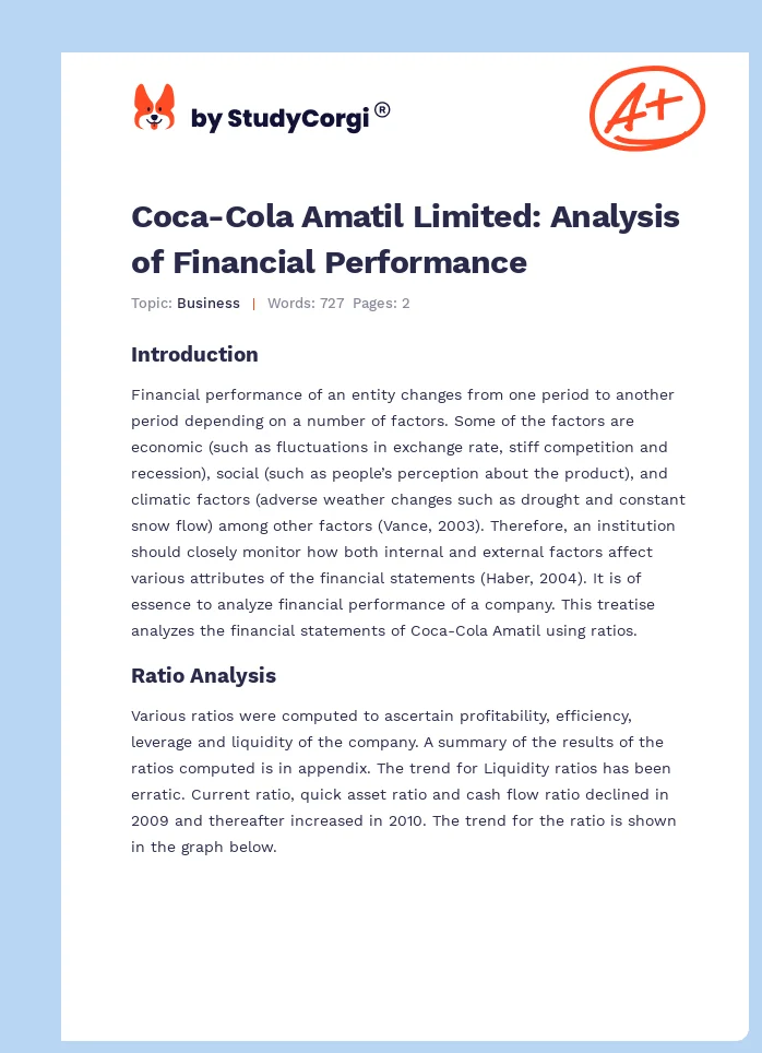 Coca-Cola Amatil Limited: Analysis of Financial Performance. Page 1