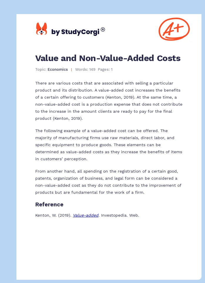 Value and Non-Value-Added Costs | Free Essay Example