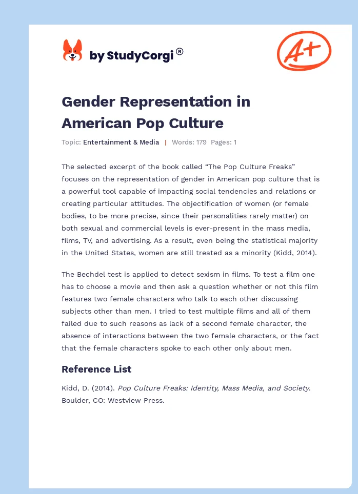 Gender Representation in American Pop Culture. Page 1