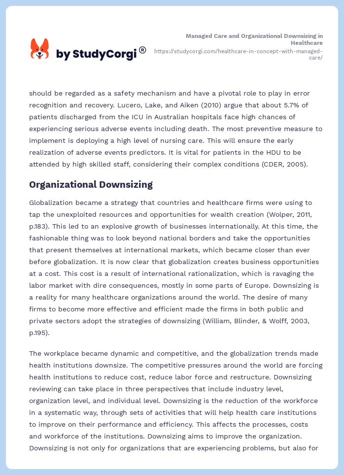 Managed Care and Organizational Downsizing in Healthcare. Page 2