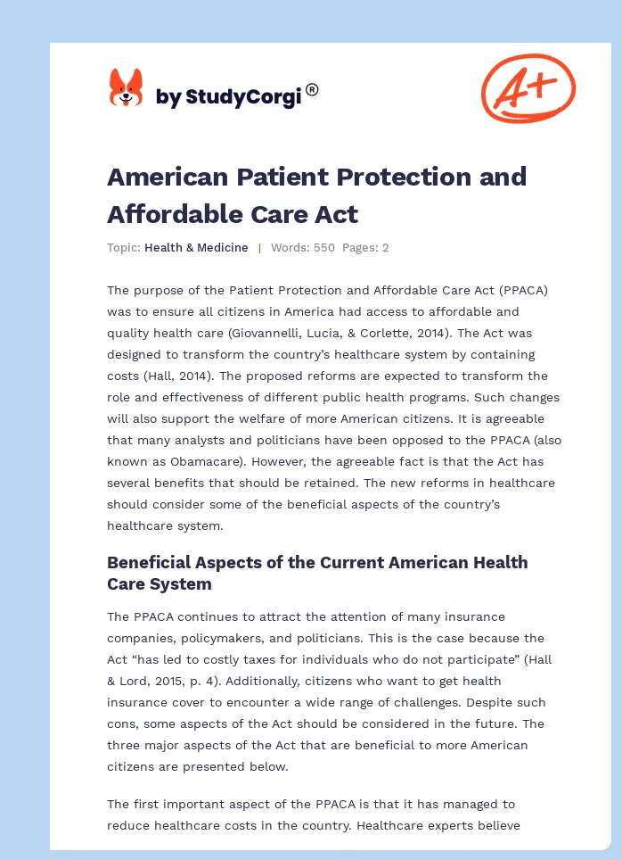 American Patient Protection and Affordable Care Act. Page 1