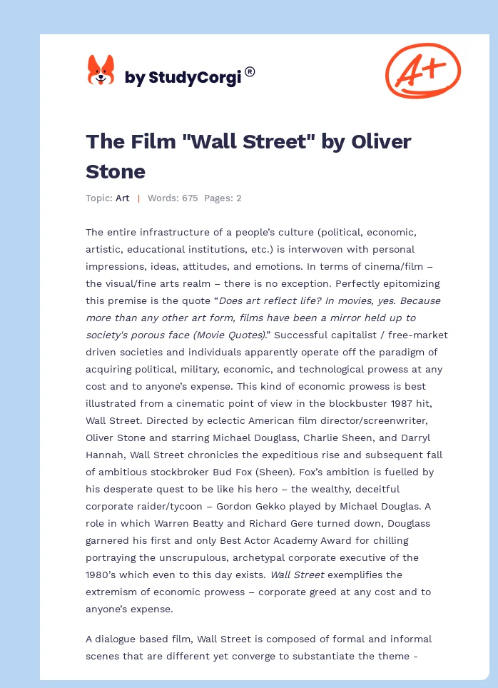 The Film "Wall Street" by Oliver Stone. Page 1