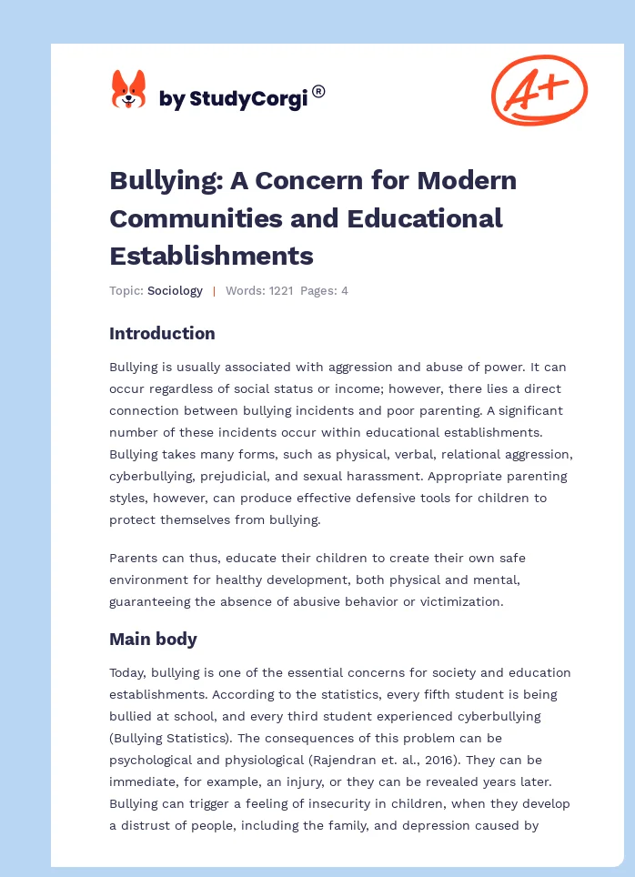 Bullying: A Concern for Modern Communities and Educational Establishments. Page 1