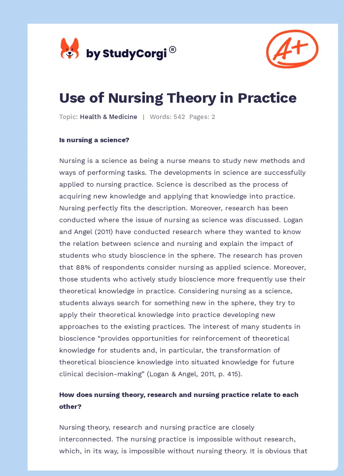 Use of Nursing Theory in Practice. Page 1