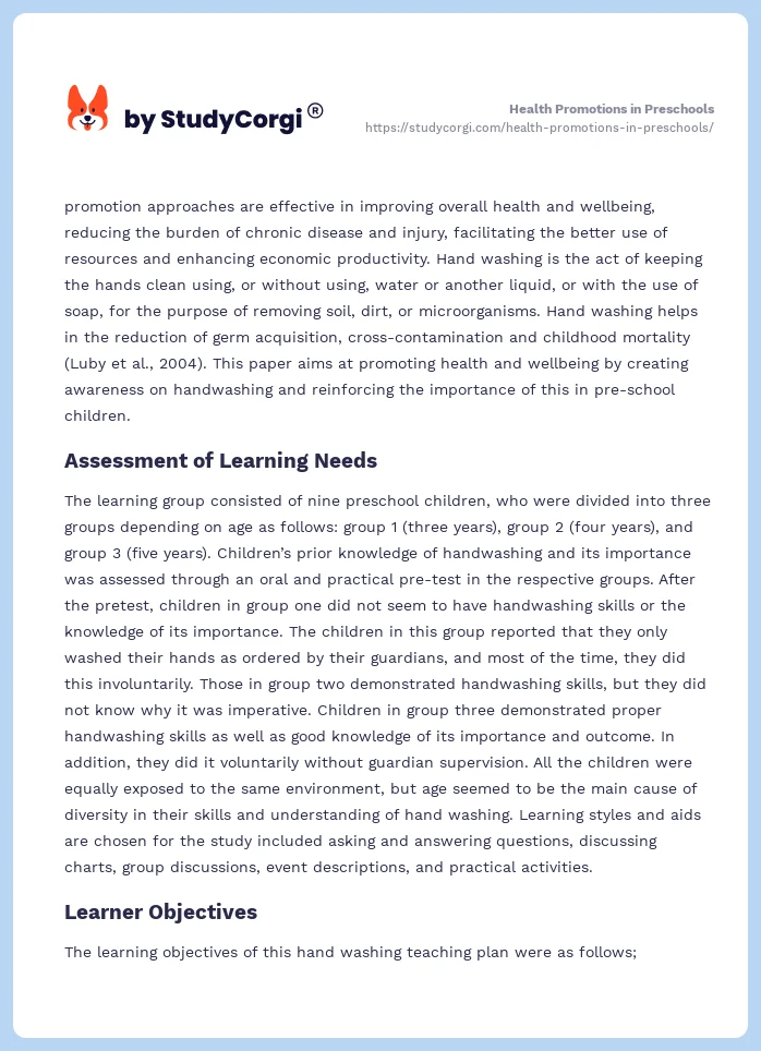 Health Promotions in Preschools. Page 2