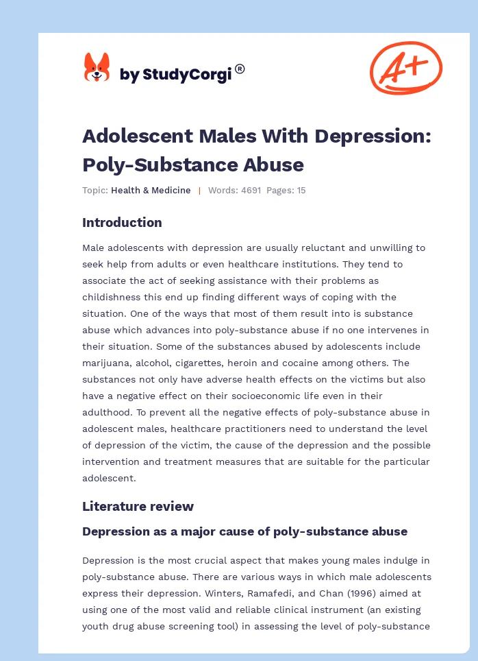 Adolescent Males With Depression: Poly-Substance Abuse. Page 1