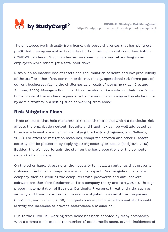 COVID-19: Strategic Risk Management. Page 2