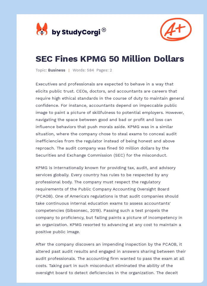 SEC Fines KPMG 50 Million Dollars. Page 1