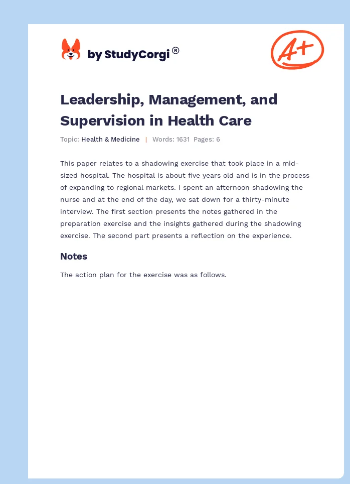Leadership, Management, and Supervision in Health Care. Page 1