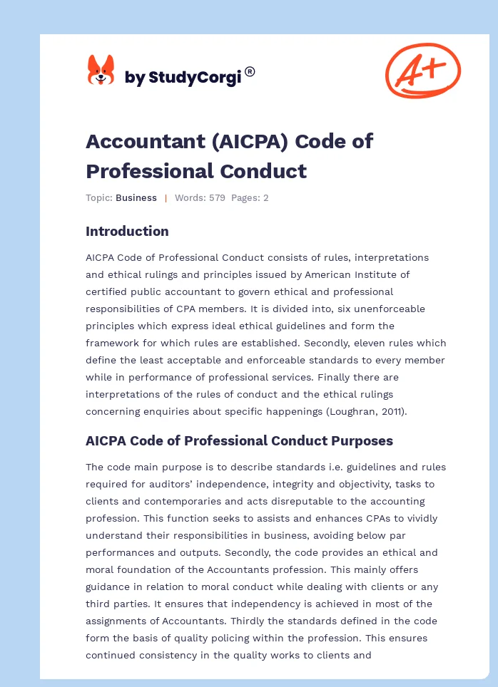Accountant (AICPA) Code of Professional Conduct. Page 1