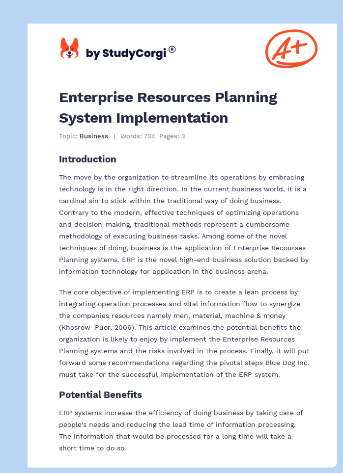 Enterprise Resources Planning System Implementation. Page 1