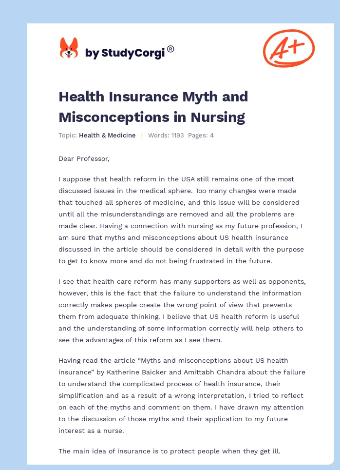 Health Insurance Myth and Misconceptions in Nursing. Page 1