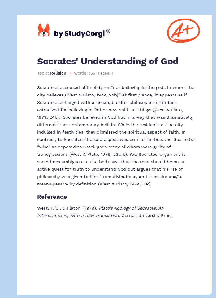 Socrates' Understanding of God. Page 1