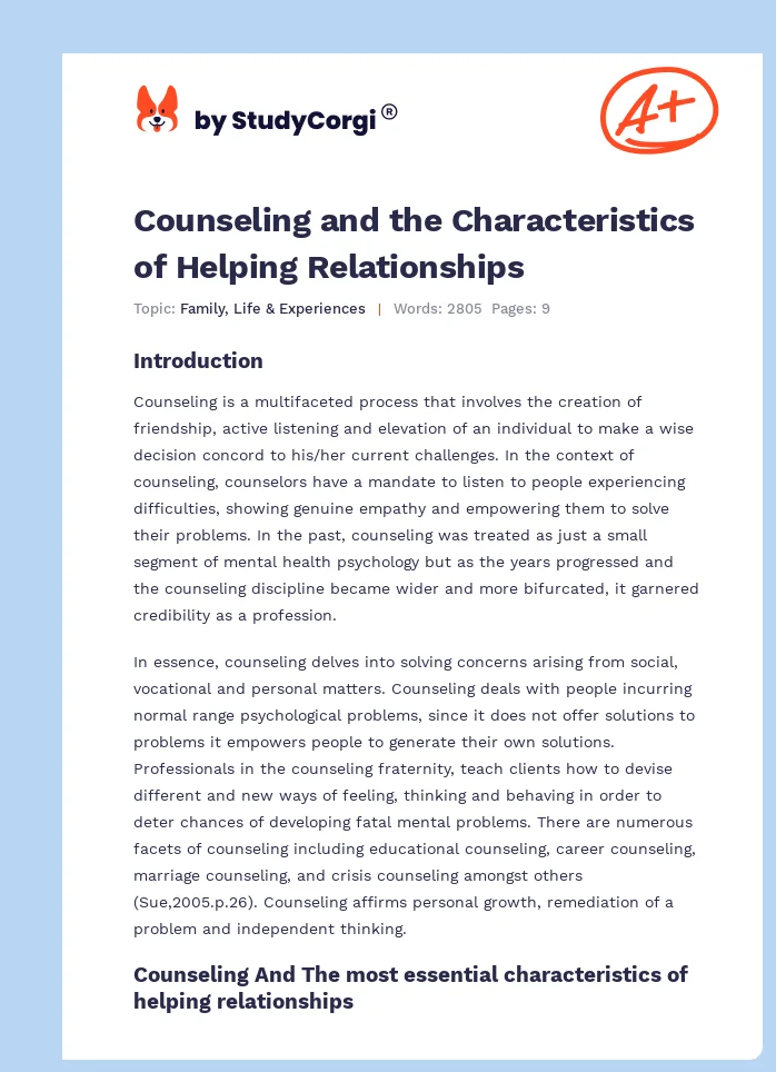 Counseling and the Characteristics of Helping Relationships. Page 1