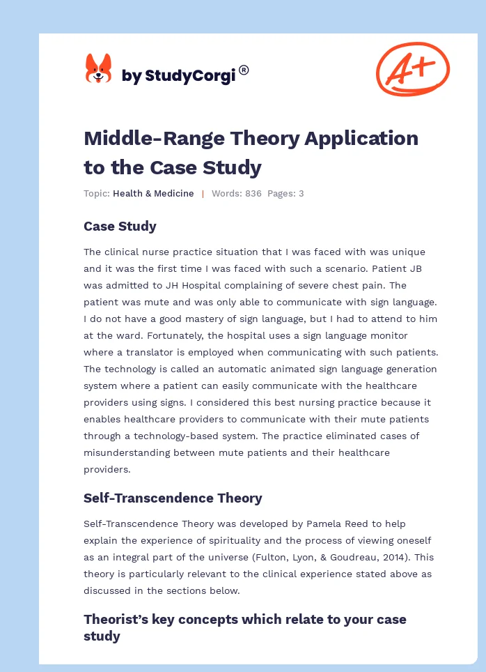 Middle-Range Theory Application to the Case Study. Page 1