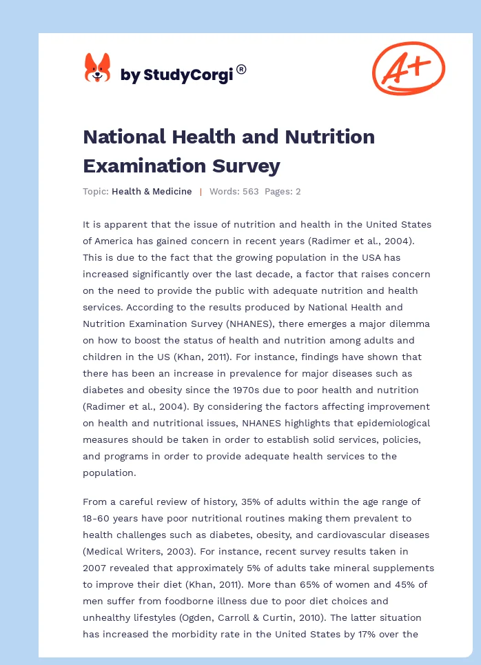 National Health and Nutrition Examination Survey. Page 1