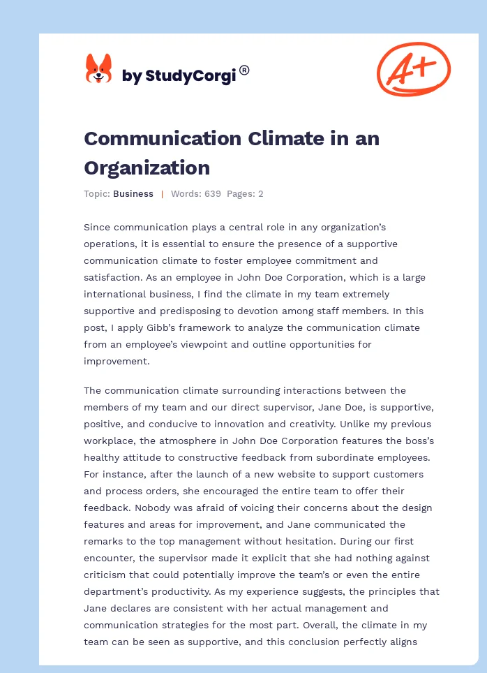Communication Climate in an Organization. Page 1